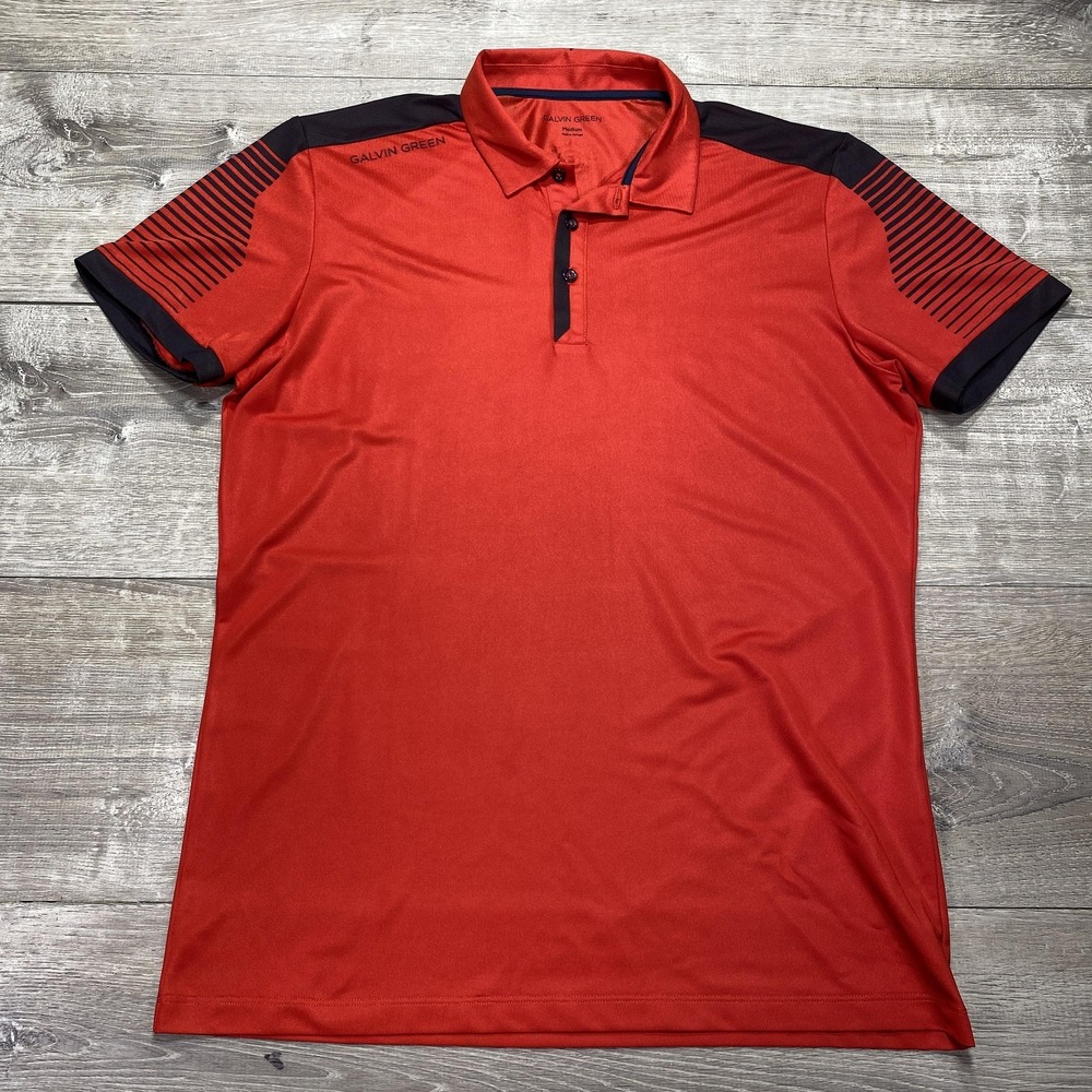 Galvin Green Polo Shirt Mens Medium Red Black Performance Golf Stretch Portugal